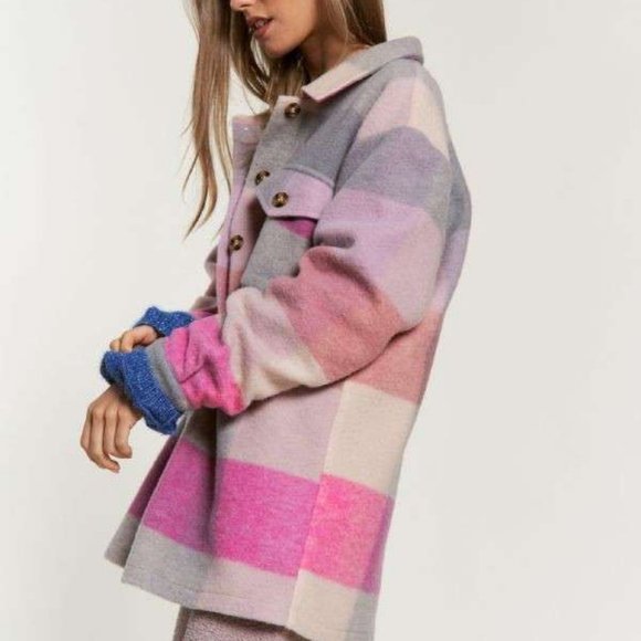 new DAVI N DANI PINK PLAID SHACKET JACKET SHIRT western boho shabby Chic SM-3X - Picture 5 of 8